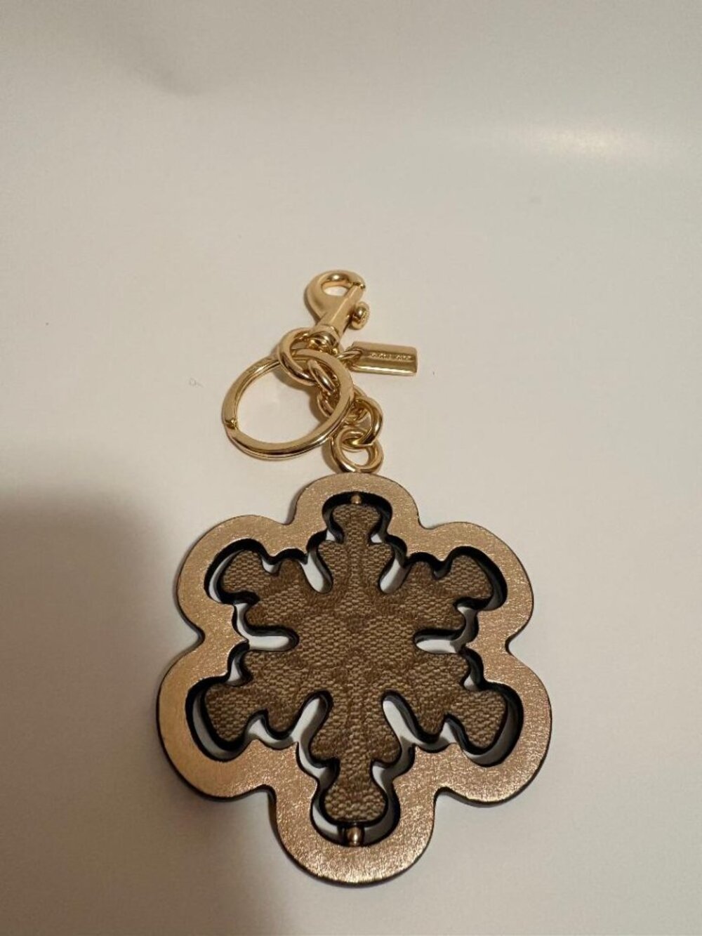 Coach 79759 Puzzle Snowflake Signature Canvas Leather Bag Charm Keychain